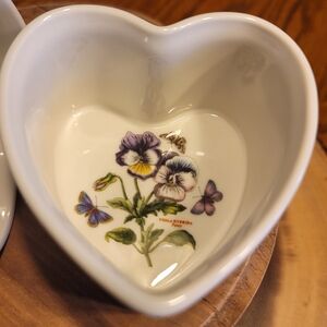 Portmeirion Purple Pansy Botanic Garden Porcelain Heart  Ramekins - Set of 2
